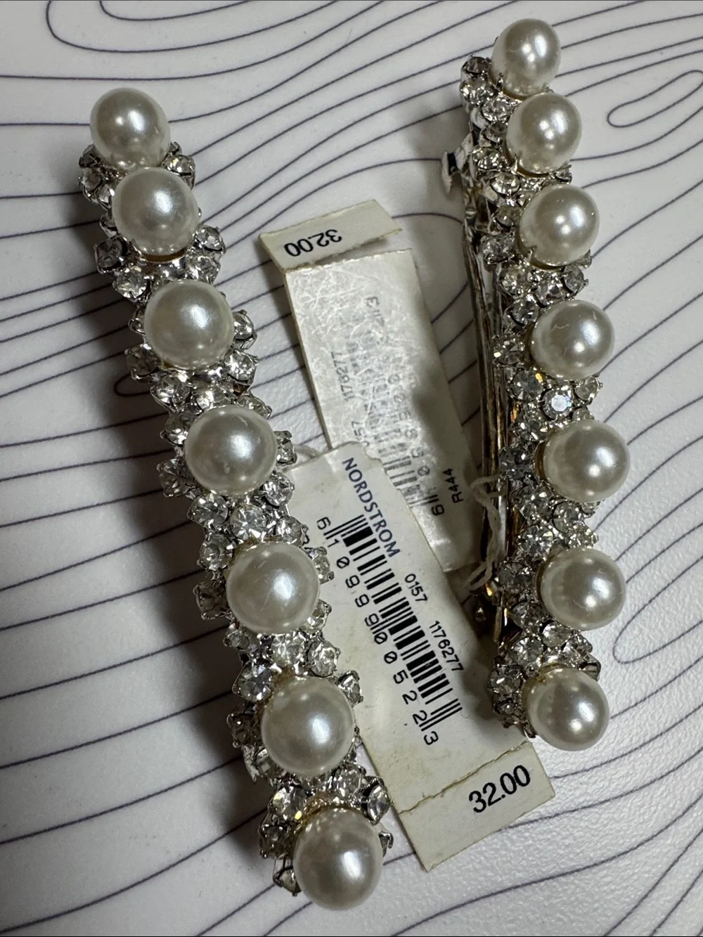 Nordstrom Pearl & Crystal Barrette Set in Pearl and Silver NWT